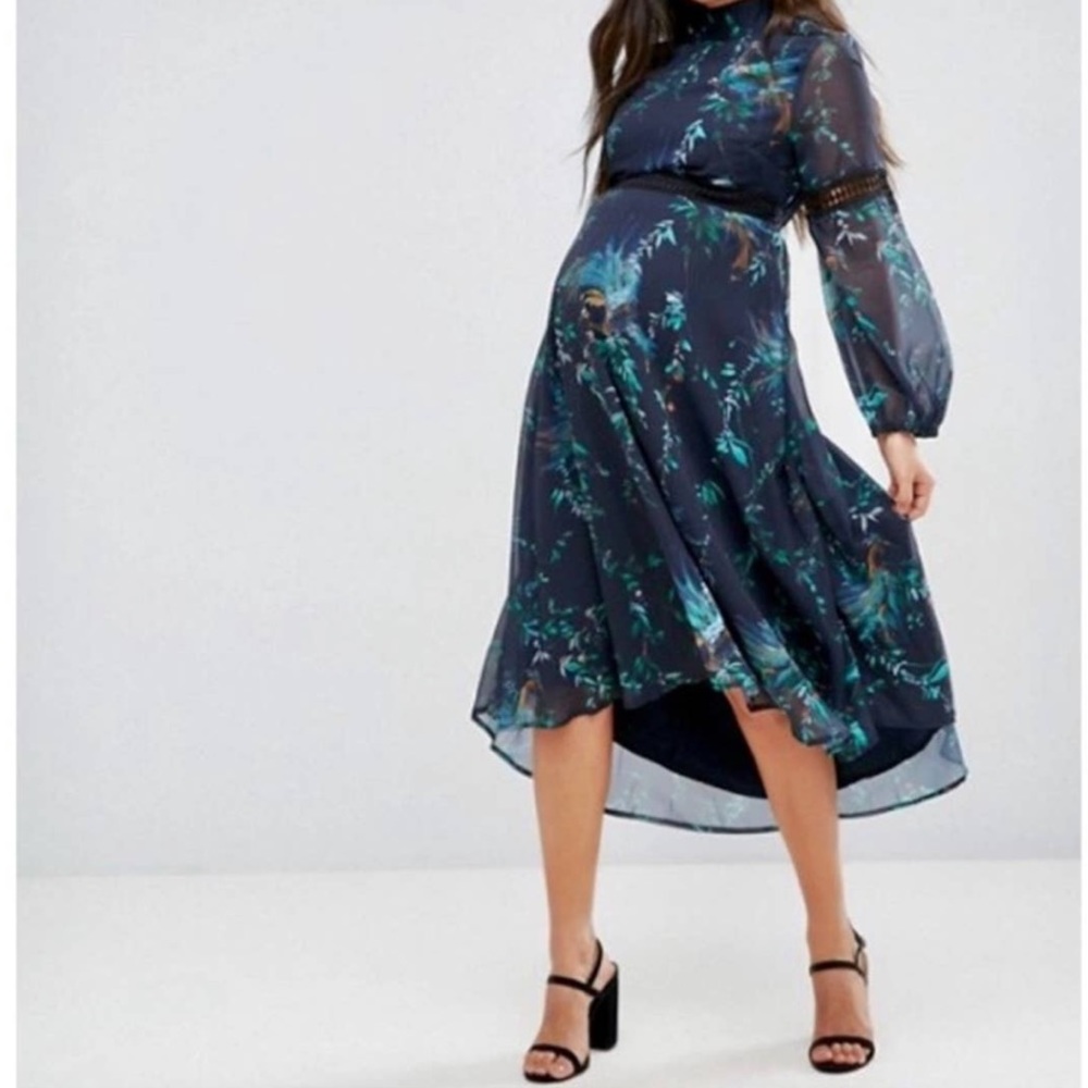 Hope & Ivy Maternity Navy Peacock Dress